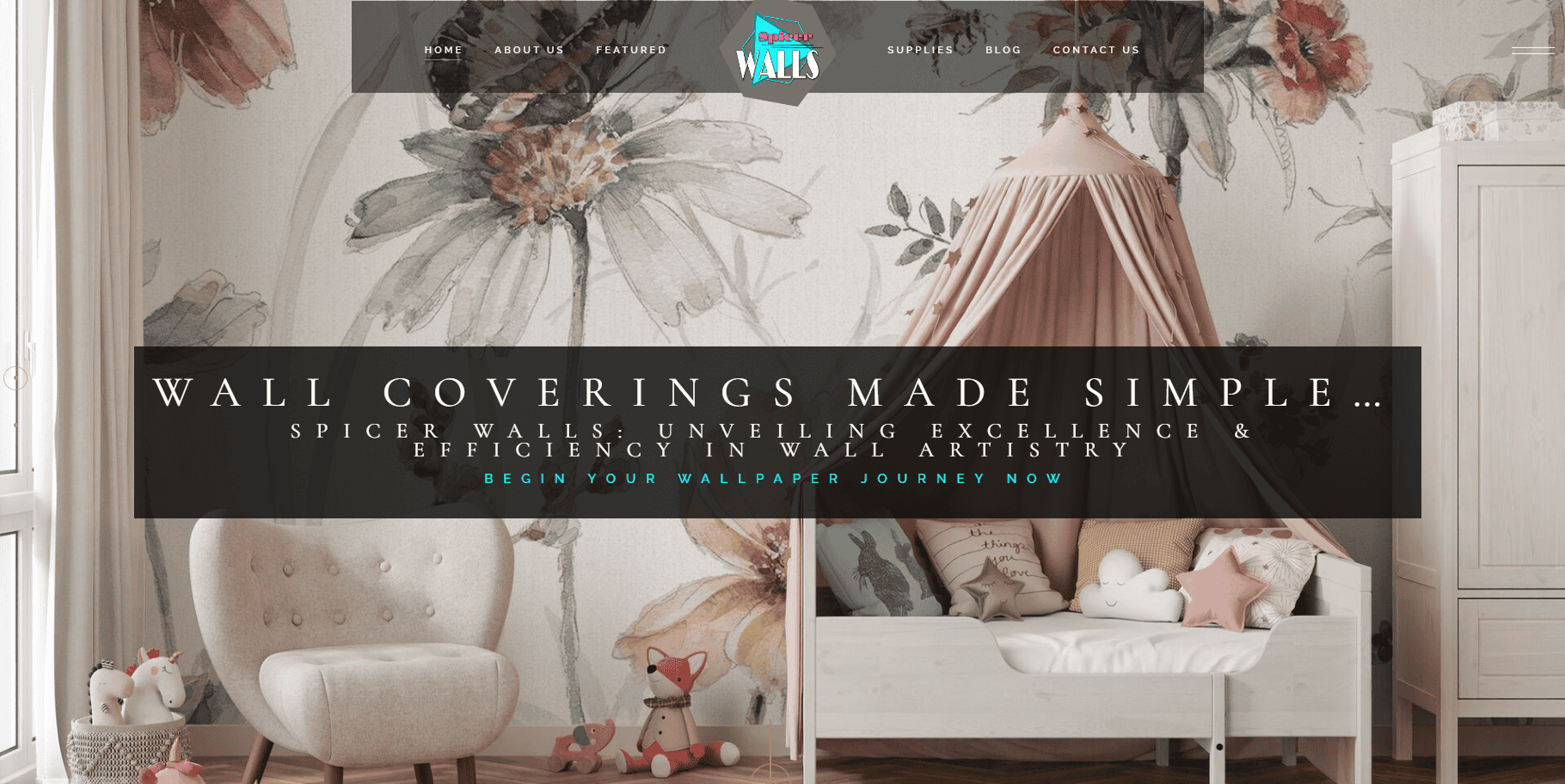 Elegant wall coverings featured on client website Client website showcasing floral wall coverings in children’s room